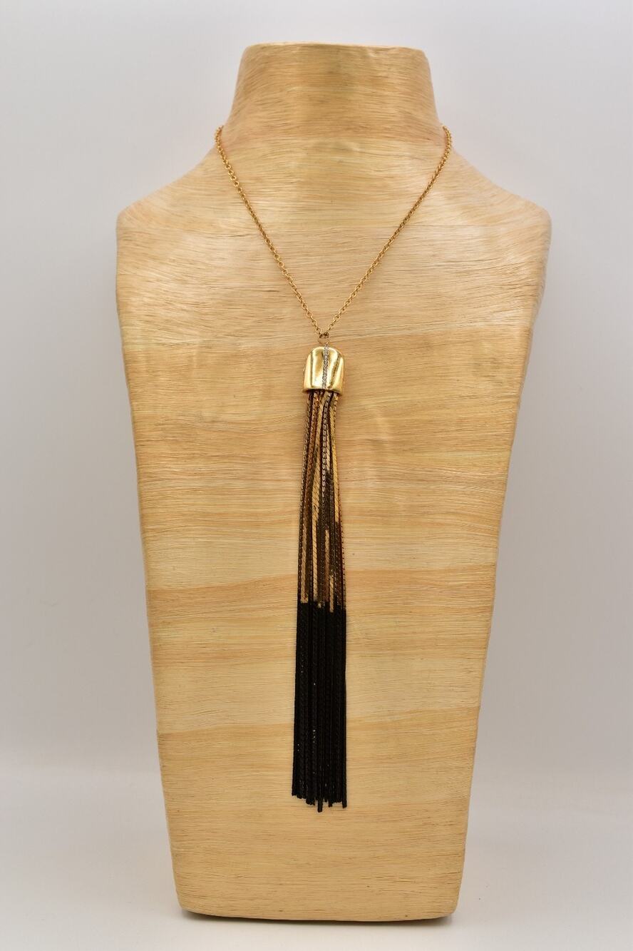 CC Skye Long Tassel Necklace Gold Black Ombre Chain Fringe Statement BinA17